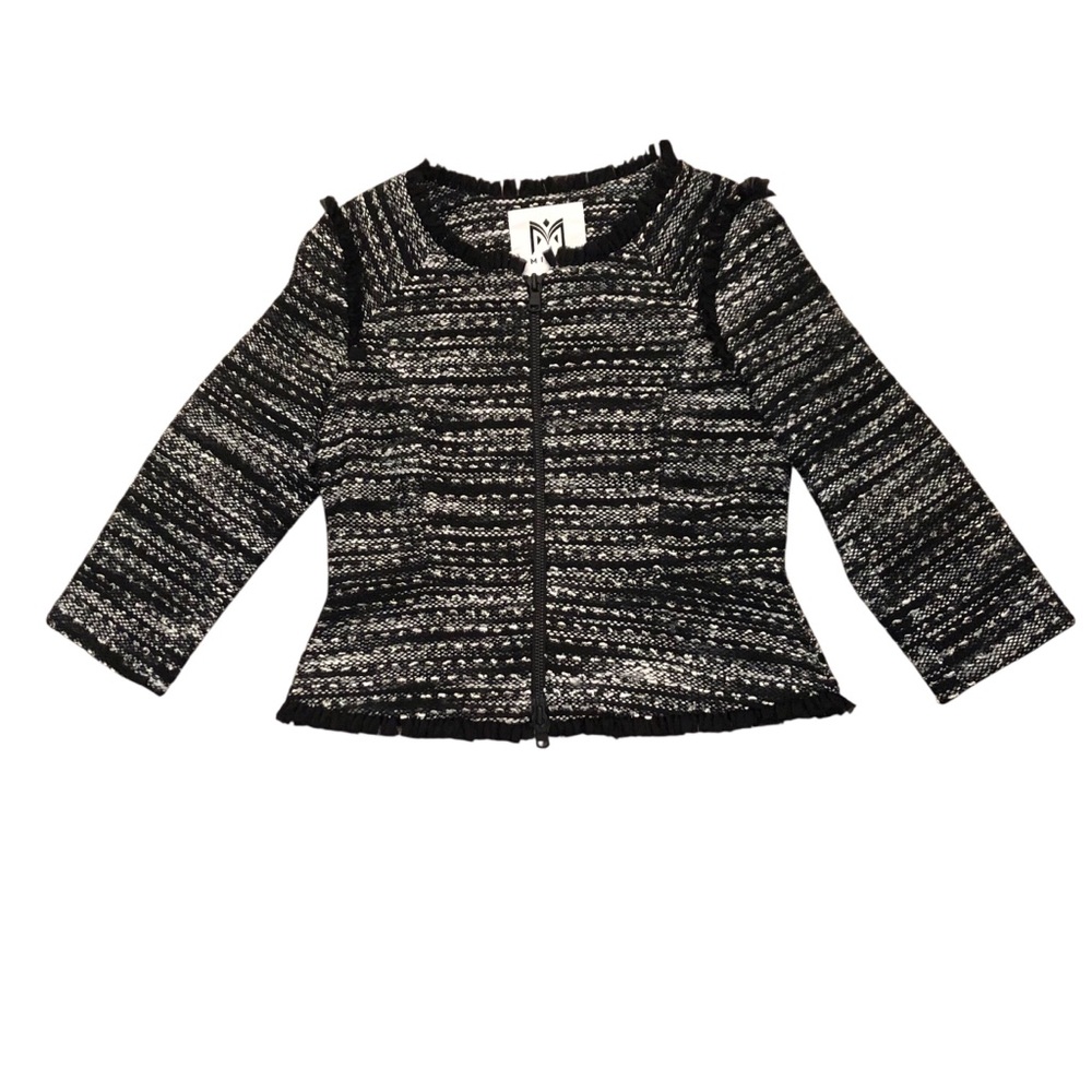 Milly Black & White Textured Fabric Jacket with Silver Metallic Thread Size 10